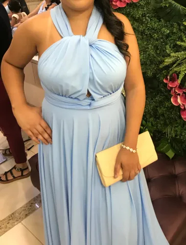 Vestido de festa multiformas azul serenity
