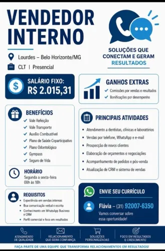 VENDEDOR INTERNO / Bairro de Lourdes - Belo Horizonte/MG
