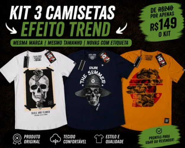 KIT 3 CAMISETAS EFEITO TREND - TAMANHO M - NOVAS COM ETIQUETA