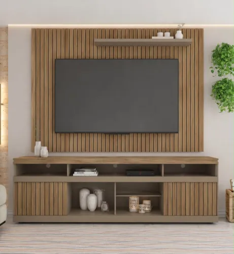 Painel e Hack com Bancada Simetria, espaço para Tvs até 75
