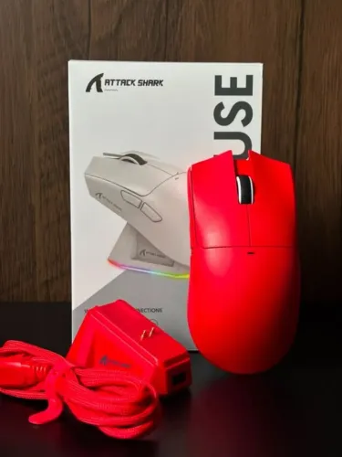 Mouse Gamer Attack Shark X11 Red Sem Fio + Dock | PAW3311 | Tri-Mode | Entregas em Fortale