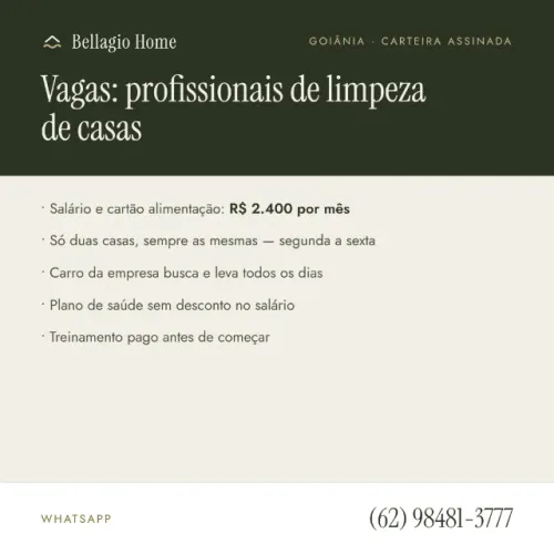 Vagas para profissionais de limpeza