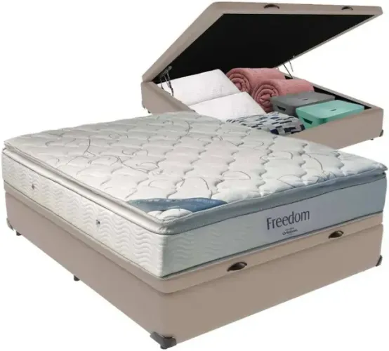 Colchão Casal Molas Ensacadas + Cama Box Baú cor Rosê