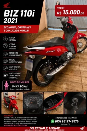 Biz 110i, única dona, somente 10.000 km rodados, moto em estado de nova.