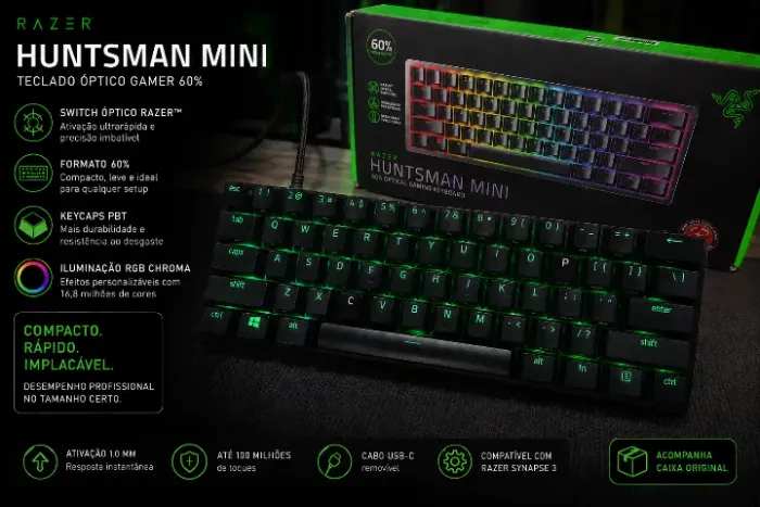 Teclado mecânico Razer Huntsman Mini 60% - Switch Óptico (Vermelho)