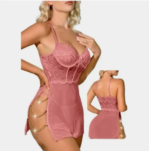Camisola De Renda Com Detalhes De Corrente Com Alça Rosa Bebê Nova Tamanho M 