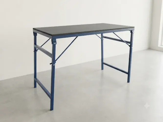 Bancada de trabalho dobrável em aço - tampo em madeira - 108 x 64cm