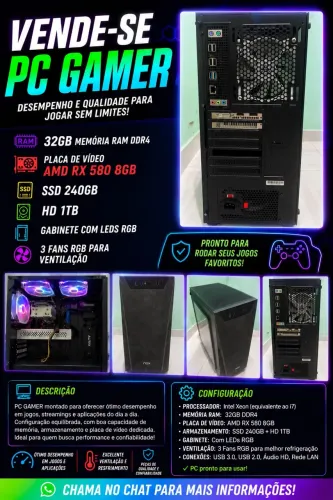 Vendo pc gamer com 32GB de ram e placa de video8gb