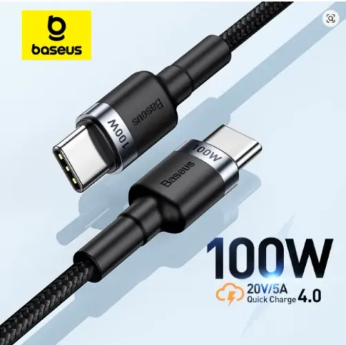 Cabo Baseus USB-C para USB-C 100W 1m Nylon Trançado PD Novo