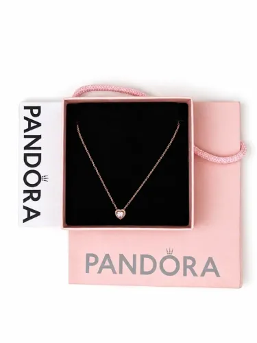 Colar Ouro Rose Pequeno Coracão Brilhante - Pandora