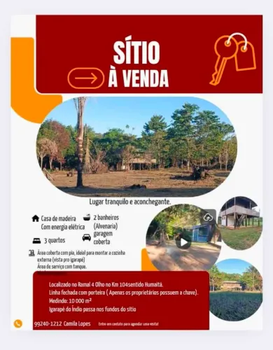 Vendo sítio com igarapé ao lado da casa!