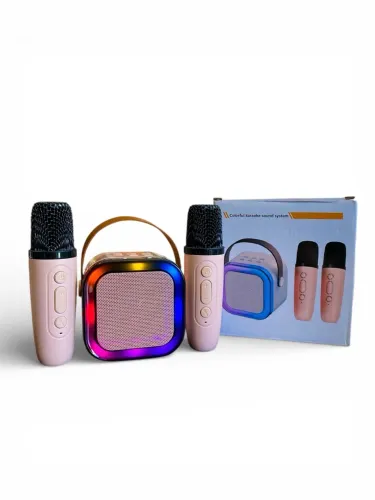 CAIXA DE SOM MINI COM 2 MICROFONES KARAOKÊ 