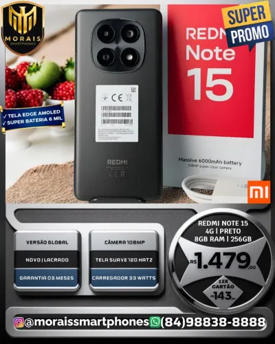 Xiaomi Redmi Note 15 4G - 256GB | 8GB RAM - Novo | Lacrado | Pronta Entrega |