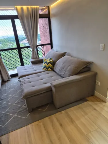 Sofá Retrátil  Cinza de linho - 2,40m - Conforto e Ótimo Estado!