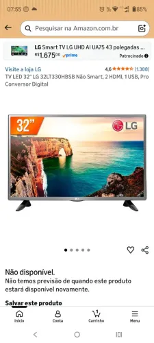 Tv 32 polegadas + HD, semi nova ,não conecta a internet pois não e smart