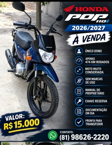 moto pop 110 i 26/27 valor 15.000,00