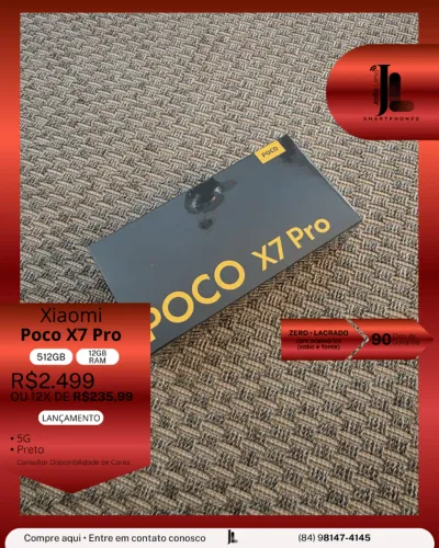 POCO X7 PRO, 5G, 512GB, 12GB RAM, LACRADO(CABO E FONTE), LANÇAMENTO!