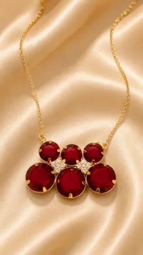 Colar de cor Rubi Dourado banhado a ouro18k