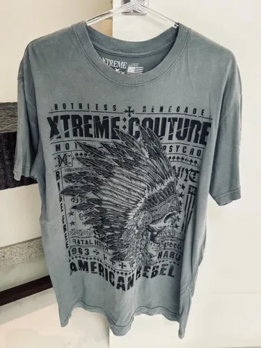 Camiseta Extreme Couture Affliction L G American rebel Skull Indian EDC Harley Davidson