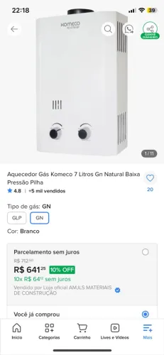 Aquecedor komeco com kit instalação