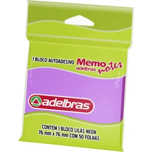 Bloco de Recado Autoadesivo Memonote Lilás Neon 76 x 76 50 Folhas - Adelbras
