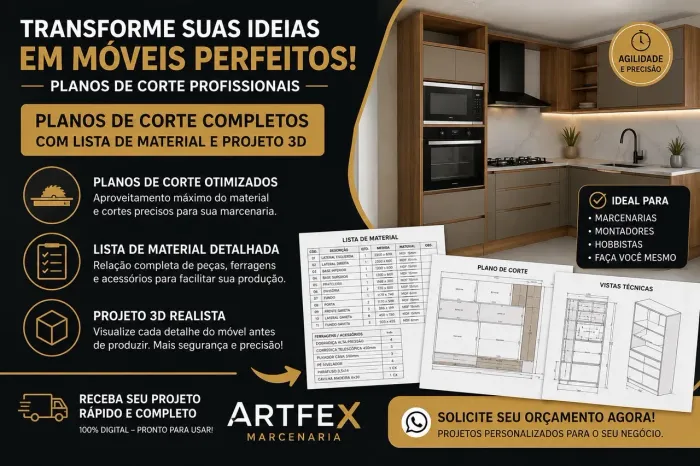 Projeto 3D + Plano de Corte para Fabricação a partir de R$ 497 por ambiente.