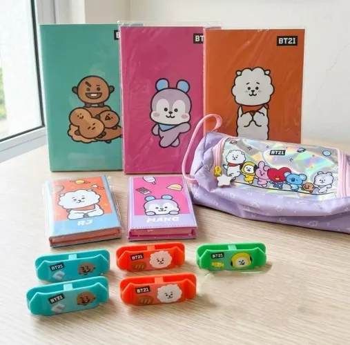 Bts e BT21. Caderno, bolsinha de lápis  e organizador de fios  original 
