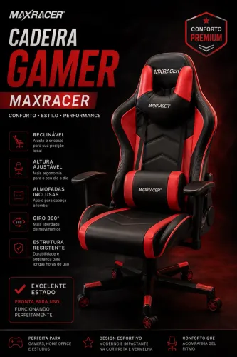 Cadeira Gamer MaxRacer Reclinável com Almofadas - Excelente Estado