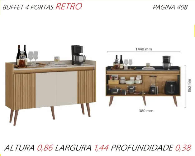 Buffet aparador retro cantinho do café 1.44 mts