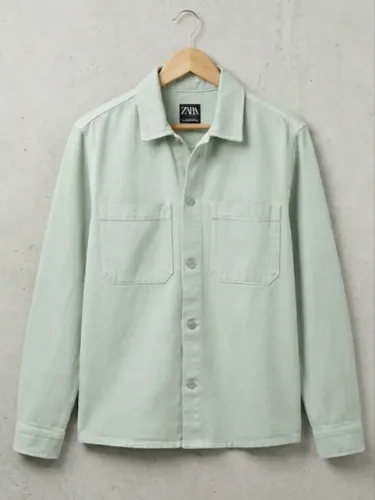 Jaqueta Camisa Zara Man Overshirt Verde Menta Tam M