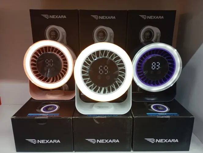 Mini Ventilador Portátil Nexara com Luz LED e Display Digital Recarregável