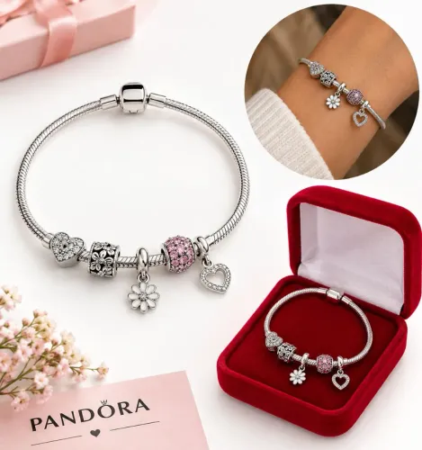 Pulseira Feminina Estilo Pandora Prata com Berloques Personalizáveis