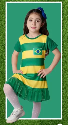 Roupa Vestido infantil Brasil Copa do Mundo 