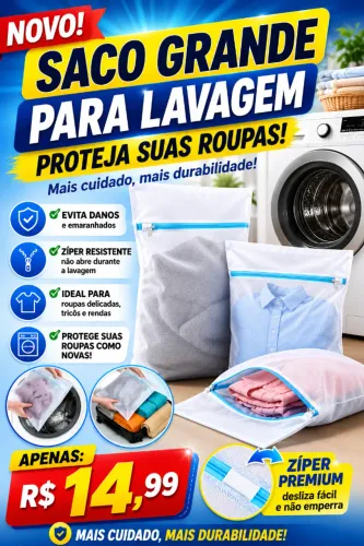 Saco Grande para Lavagem de Roupas Delicadas com Zíper Premium