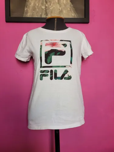 blusa t-shirt floral fila branca