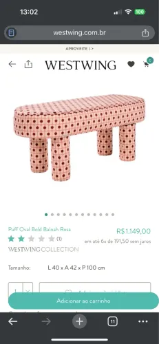 Banco Puff Oval Bold Baloah Rosa