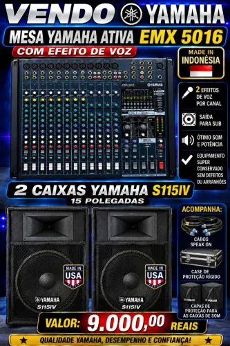 Mesa Yamaha ativa + par de caixas Yamaha 15 polegadas