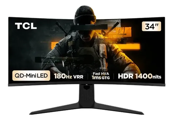Monitor Gamer Curvo TCL 34 Polegadas QLED Mini LED WQHD R83Q 180Hz 1ms (GtG) HDR 1400 nits