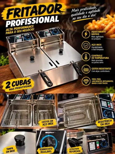 Fritadeira elétrica 2 cubas 10 litros. Novinha,