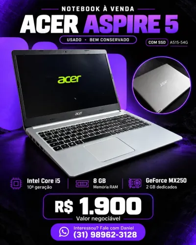 Notebook Acer Aspire 5 i5 10ª Geração 8GB SSD MX250