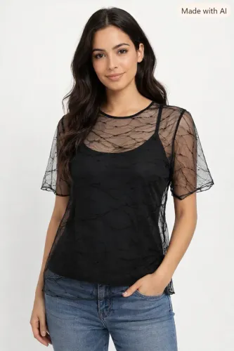 Blusa Rendada Transparente Preta P
