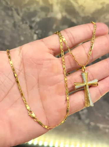 Cordão de ouro piastrine + pingente 11.2g novo ( LOJA )