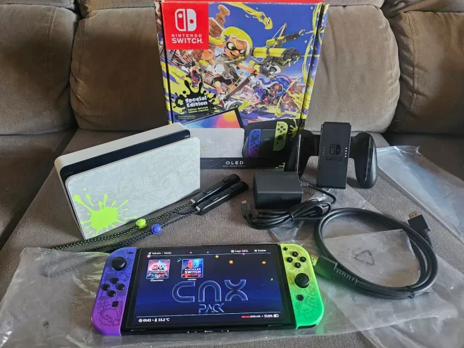 NINTENDO SWITCH OLED SPLATOON IMPECÁVEL DESBLOQUEADO 512 GB