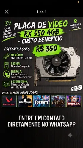 ?Placa de Vídeo MLLSE AMD Radeon RX 550 4GB GDDR5