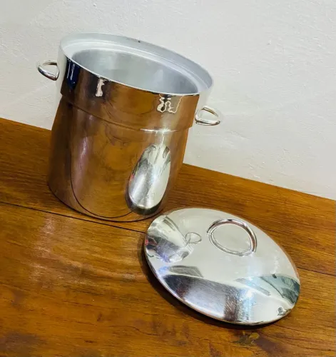 Balde De Gelo Mid-Century Modern Sheffield Plate Com Tampa