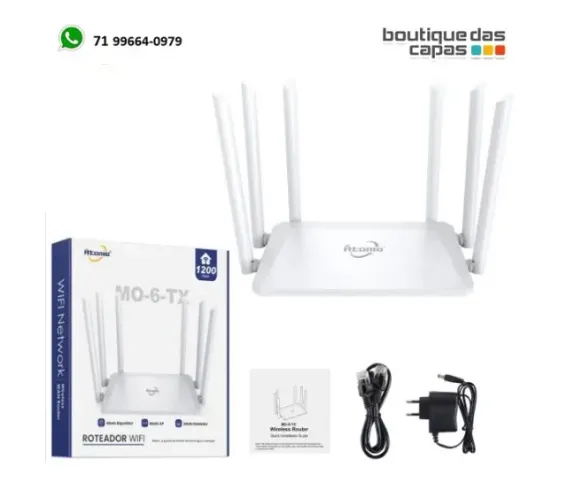 Roteador Wireless 1200mbps 5ghz 2.4ghz 4 Portas Ethernet MO-6-TX ATOMO 6 ANTENAS