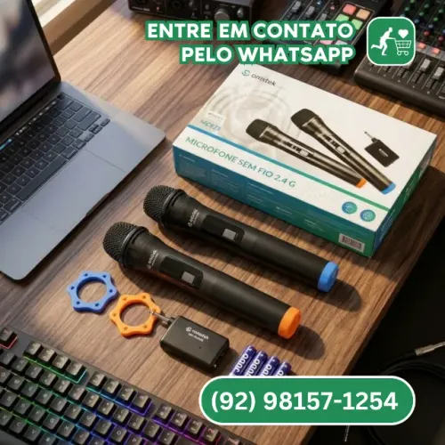 Microfone Duplo Sem Fio P10 Onistek MC825: Liberdade e Qualidade Sonora!