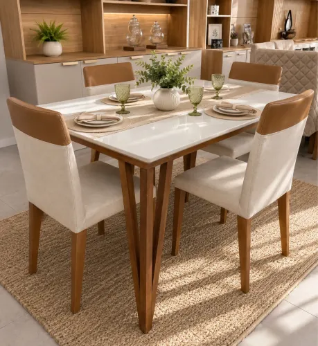 CONJUNTO MESA DE JANTAR 136m COM 4 CADEIRAS
