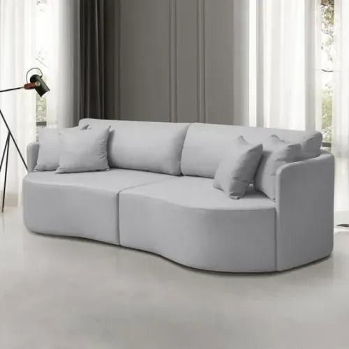 Sofá 4 Lugares 270cm Curvo Quito Cinza Claro Veludo 