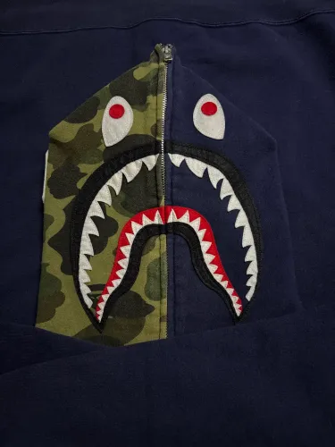 bape 1st shark full zip hoodie navy
